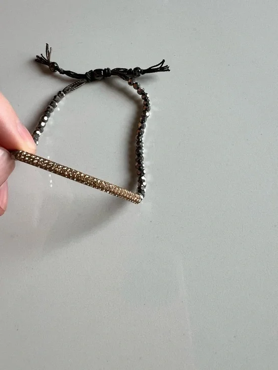 Stella & Dot Hematite Bead Bracelet with Gold Pave Bar - Picture 2 of 4